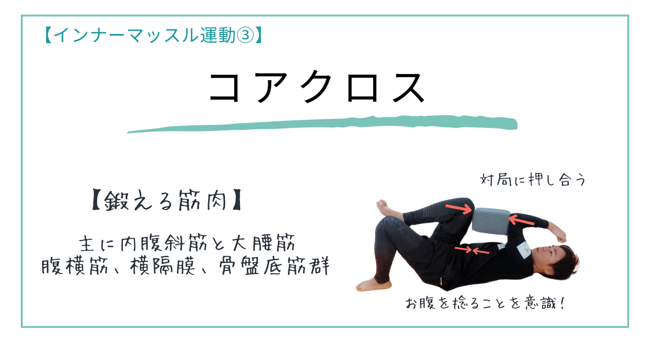 【インナーマッスル運動③】コアクロス、大胸筋と腹斜筋