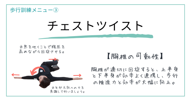 歩行訓練メニュー③【胸椎の回旋】上半身と下半身の連携